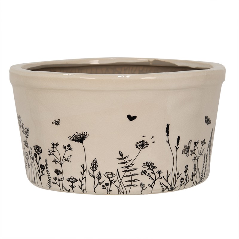 Clayre & Eef Pot de fleurs Ø 20x11 cm Beige Noir Céramique