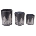 Clayre & Eef Teelichthalter 3er Set Schwarz Glas Rund Tannenbäume