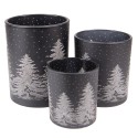 Clayre & Eef Tealight Holder Set of 3 Black Glass Round Pine Trees