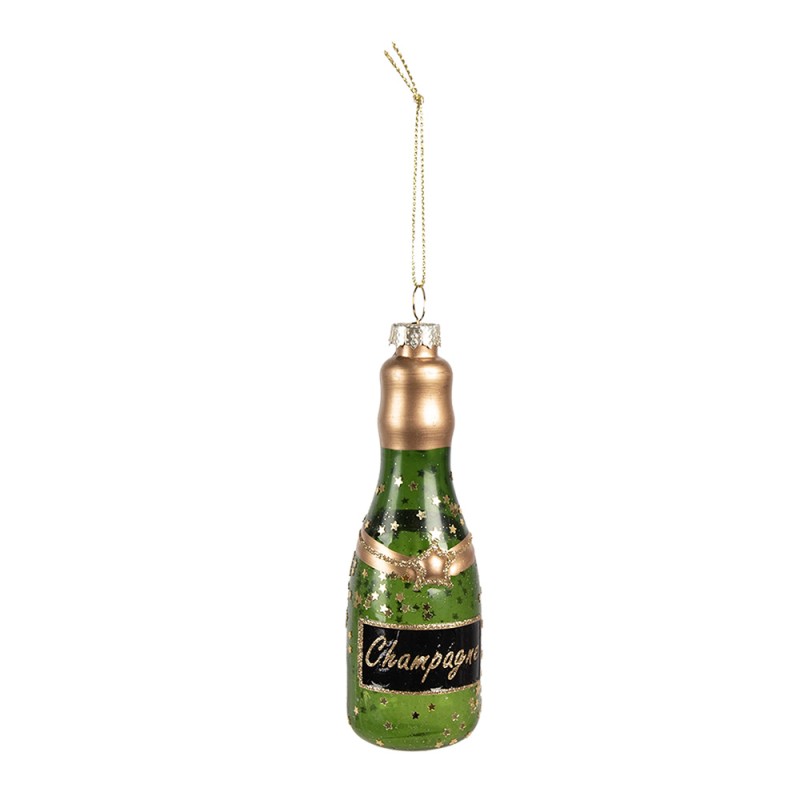 Clayre & Eef Ornamento Natalizio Bottiglia 12 cm Verde Vetro