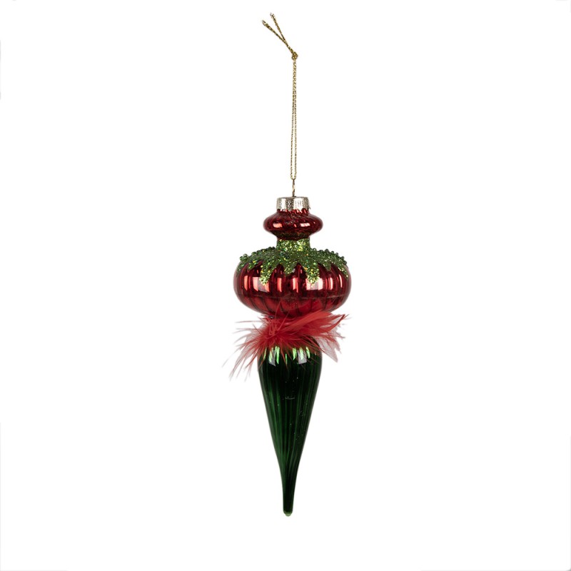 Clayre & Eef Kerstbal  18 cm Rood Groen Glas
