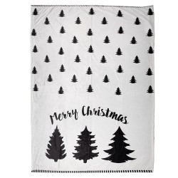 Clayre & Eef Plaid 130x170 cm Bianco Nero Poliestere Alberi di Natale Merry Christmas