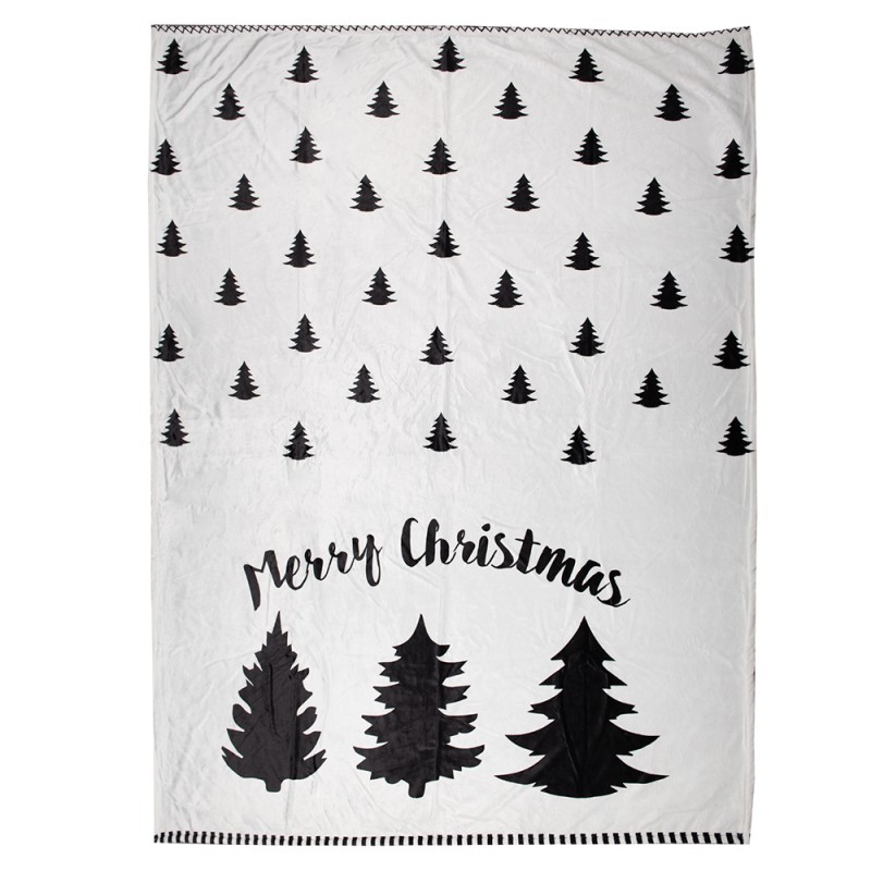 Clayre & Eef Tagesdecke 130x170 cm Weiß Schwarz Polyester Weihnachtsbäume Merry Christmas