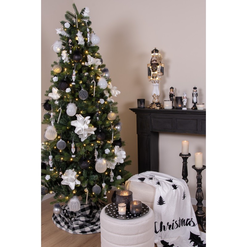 Clayre & Eef Throw Blanket 130x170 cm White Black Polyester Christmas Trees Merry Christmas
