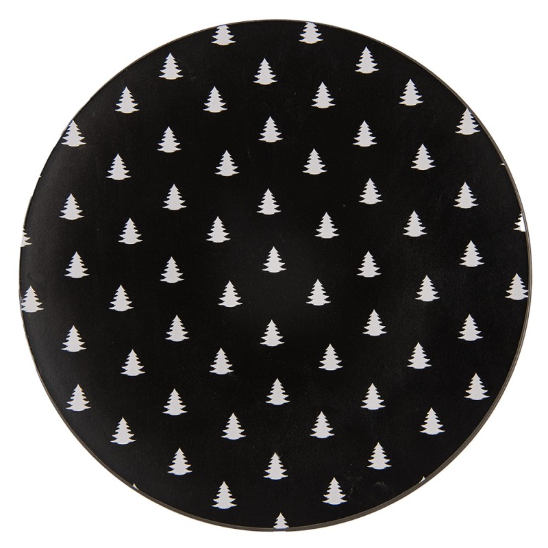 Clayre & Eef Sous-assiette Ø 33 cm Noir Blanc Plastique Sapins de Noël