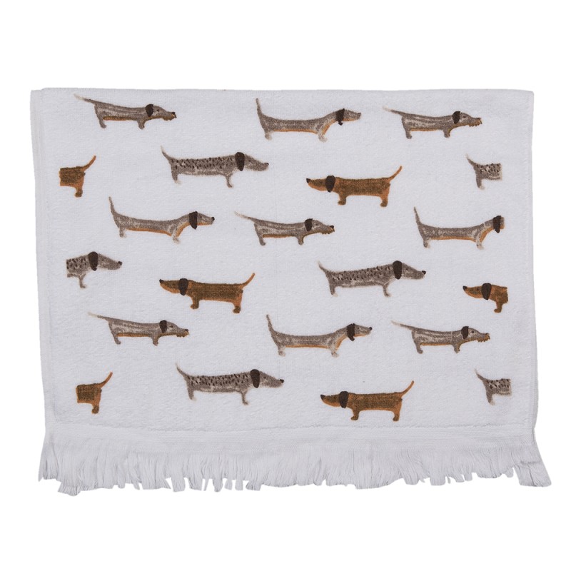 Clayre & Eef Asciugamano per ospiti 40x66 cm Bianco Marrone  Cotone Cani