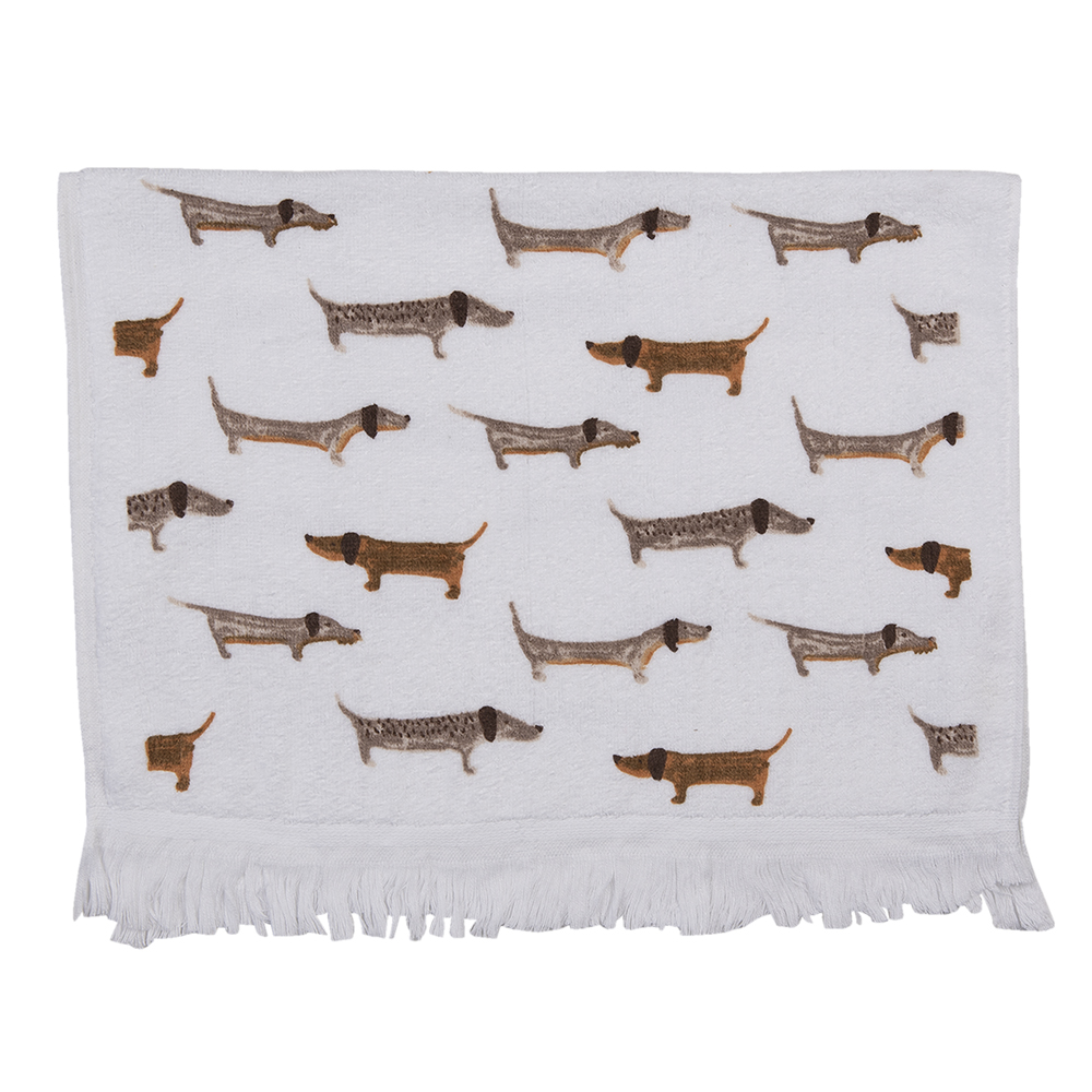 Clayre&Eef Gastendoekje 40x66 cm Wit Bruin Katoen Honden afbeelding