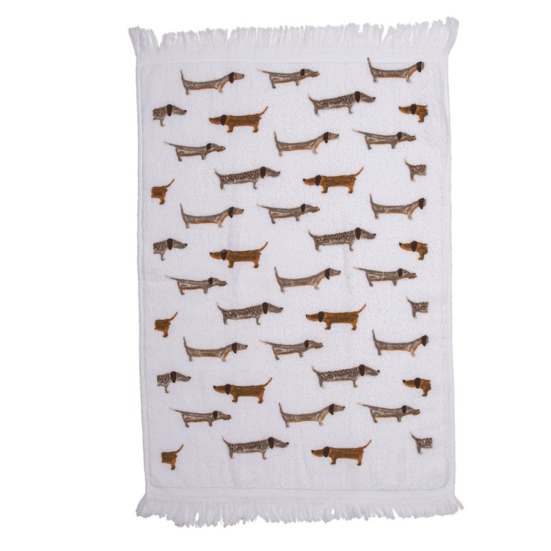 Clayre & Eef Guest Towel 40x66 cm White Brown Cotton Dogs