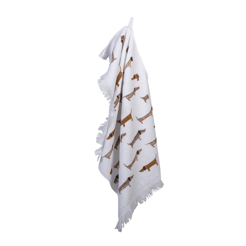 Clayre & Eef Guest Towel 40x66 cm White Brown Cotton Dogs