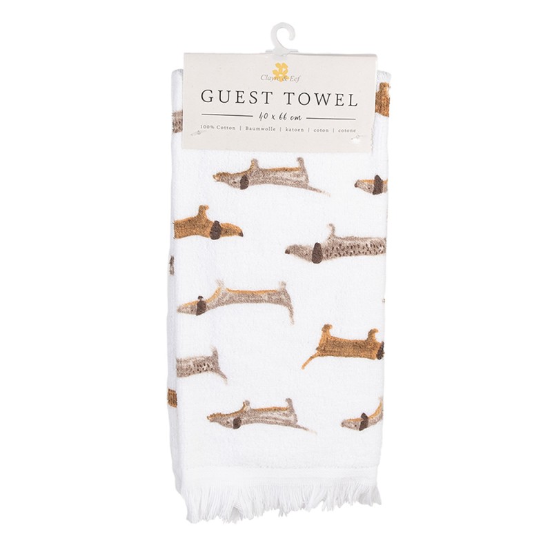 Clayre & Eef Serviette invité 40x66 cm Blanc Marron Coton Chiens