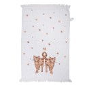 Clayre & Eef Serviette invité 40x66 cm Blanc Marron Coton Rectangle Chats