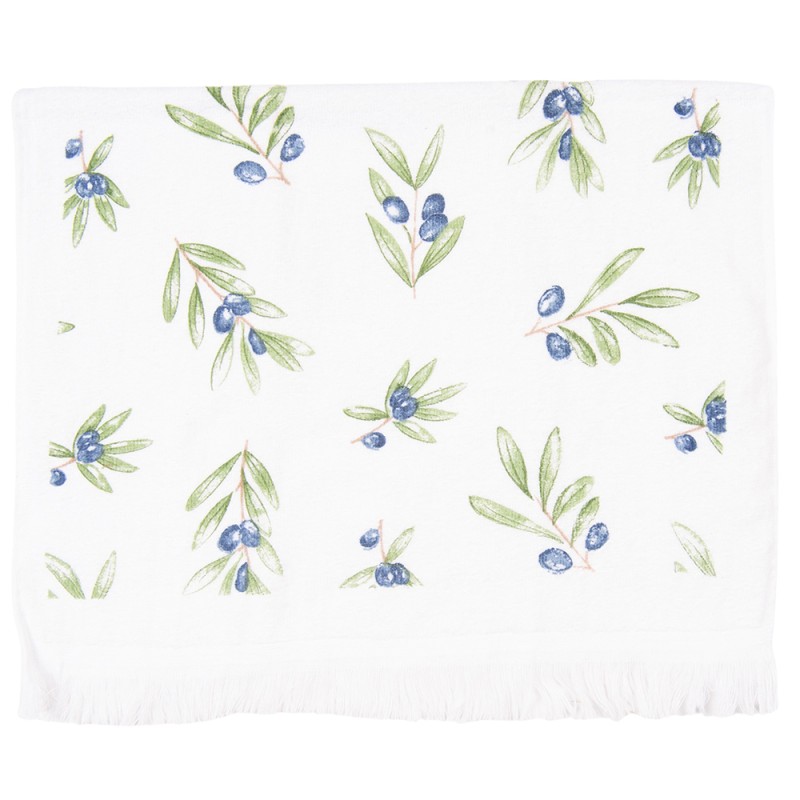 Clayre & Eef Guest Towel 40x66 cm White Blue Cotton Olive Branches