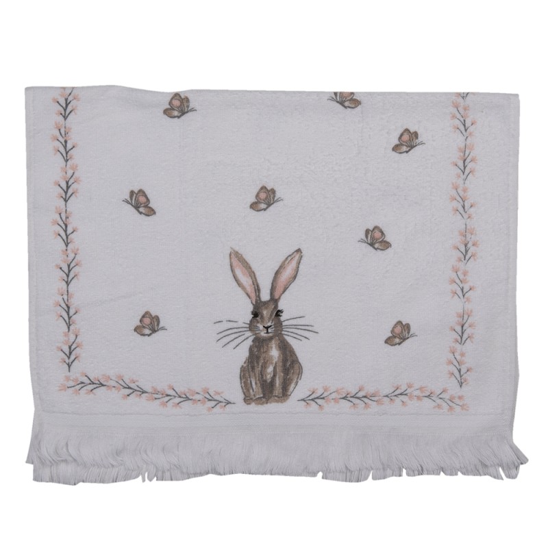 Clayre & Eef Guest Towel 40x66 cm White Brown Cotton Rabbit