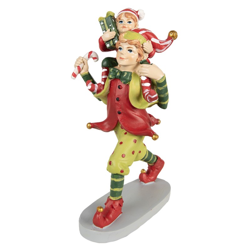 Clayre & Eef Weihnachtsdekorationsfigur Elf 19 cm Rot Grün Polyresin