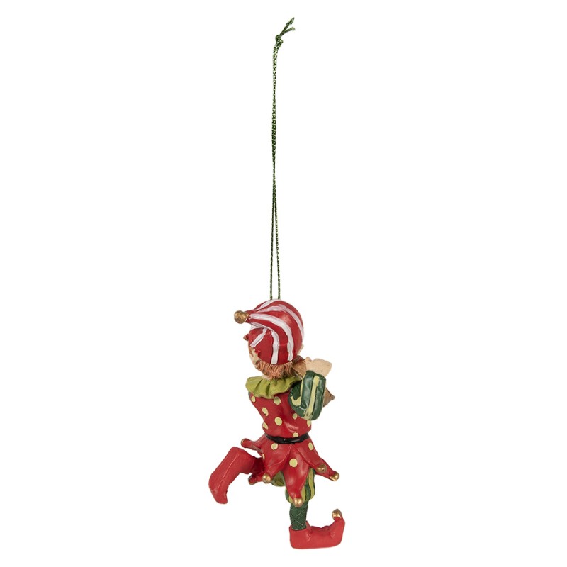 Clayre & Eef Ornamento Natalizio Elfo 11 cm Rosso Verde  Poliresina