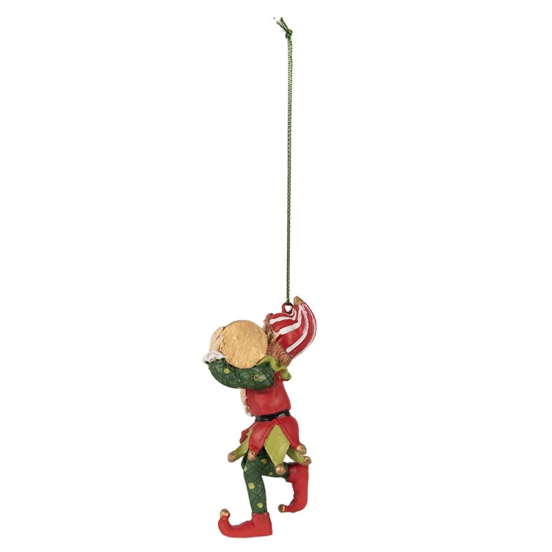 Clayre & Eef Kersthanger Elf 11 cm Rood Groen Polyresin