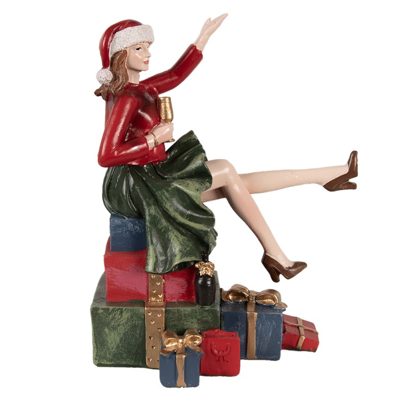 Clayre & Eef Weihnachtsdekorationsfigur Frau 18 cm Rot Polyresin