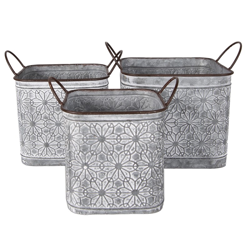 Clayre & Eef Plant Holder 20x20x24 cm Grey Brown Metal Flowers