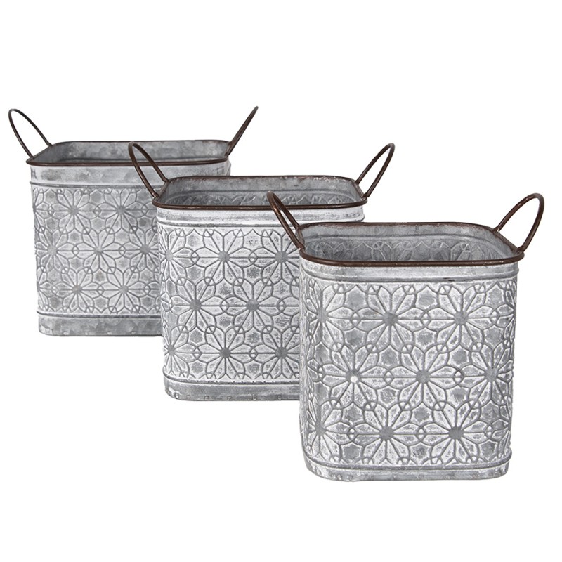 Clayre & Eef Plant Holder 20x20x24 cm Grey Brown Metal Flowers