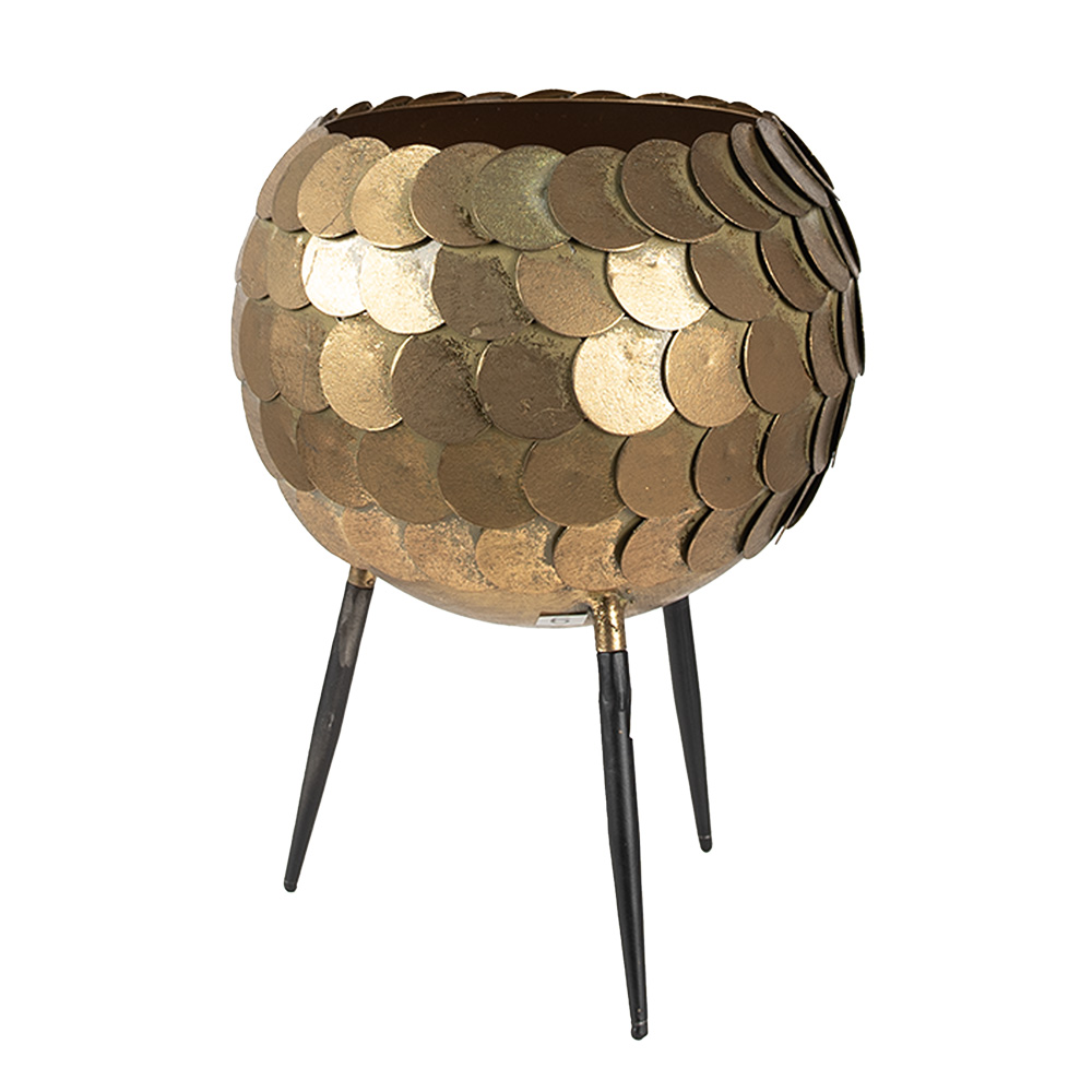 Clayre&Eef PlanthouderØ 22x28 cm Goudkleurig Zwart IJzer afbeelding