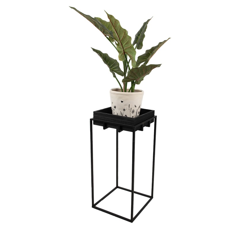 Clayre & Eef Plant Table 31x31x65 cm Black Iron Wood Square