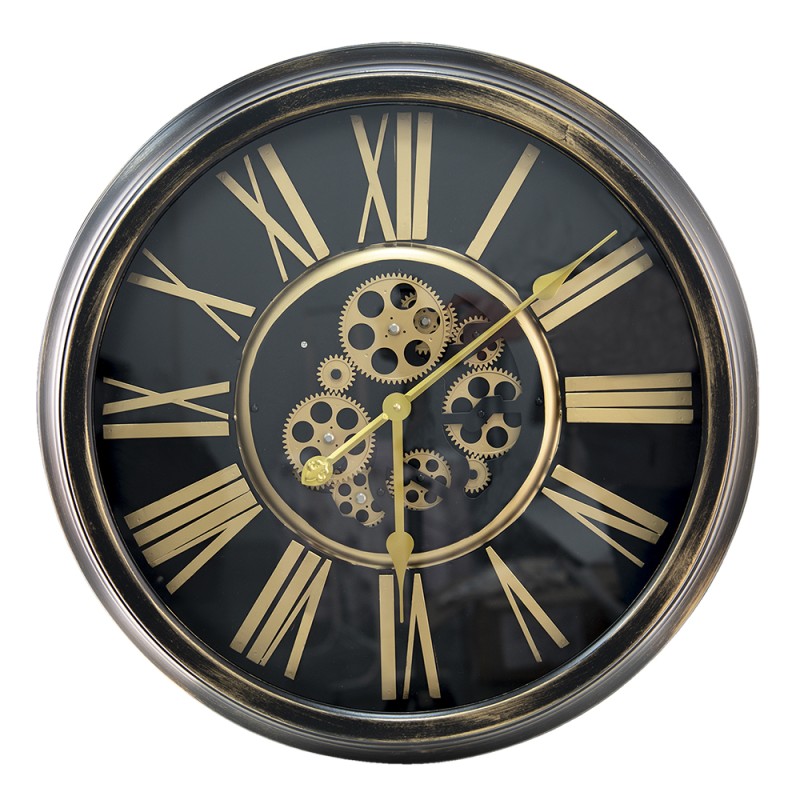 Clayre & Eef Wall Clock Ø 64 cm Black Gold colored Iron Glass Round