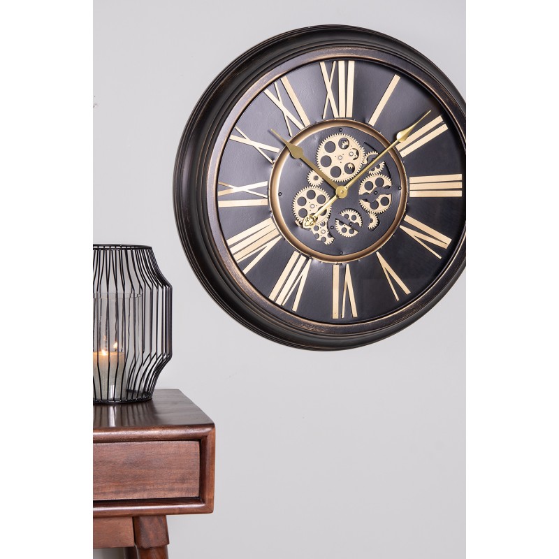 Clayre & Eef Wall Clock Ø 64 cm Black Gold colored Iron Glass Round