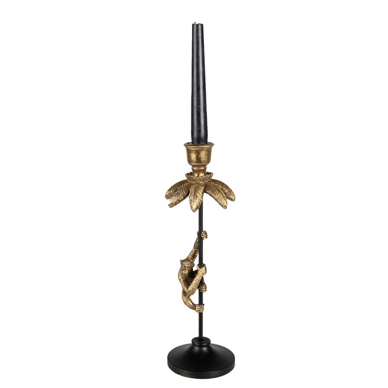 Clayre & Eef Kerzenständer Affe 32 cm Goldfarbig Schwarz Metall Kunststoff