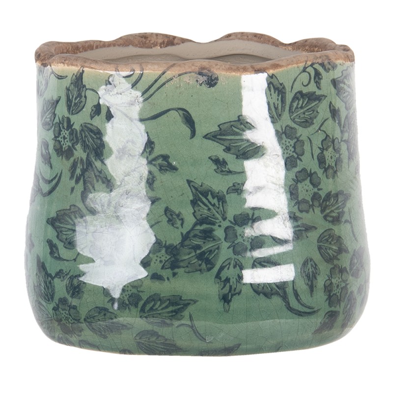 Clayre & Eef Fioriera Ø 11x10 cm Verde Ceramica Rotondo Foglie