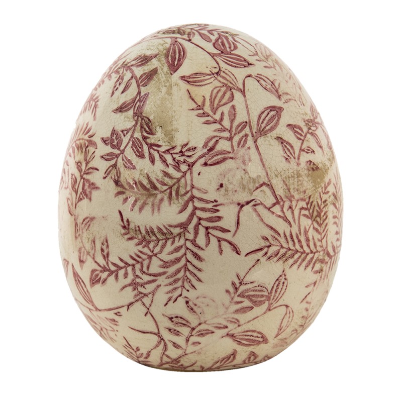 Clayre & Eef Figurine Egg Ø 9x12 cm Pink Beige Ceramic Leaves
