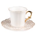 Clayre & Eef Cup and Saucer 95 ml White Gold colored Porcelain