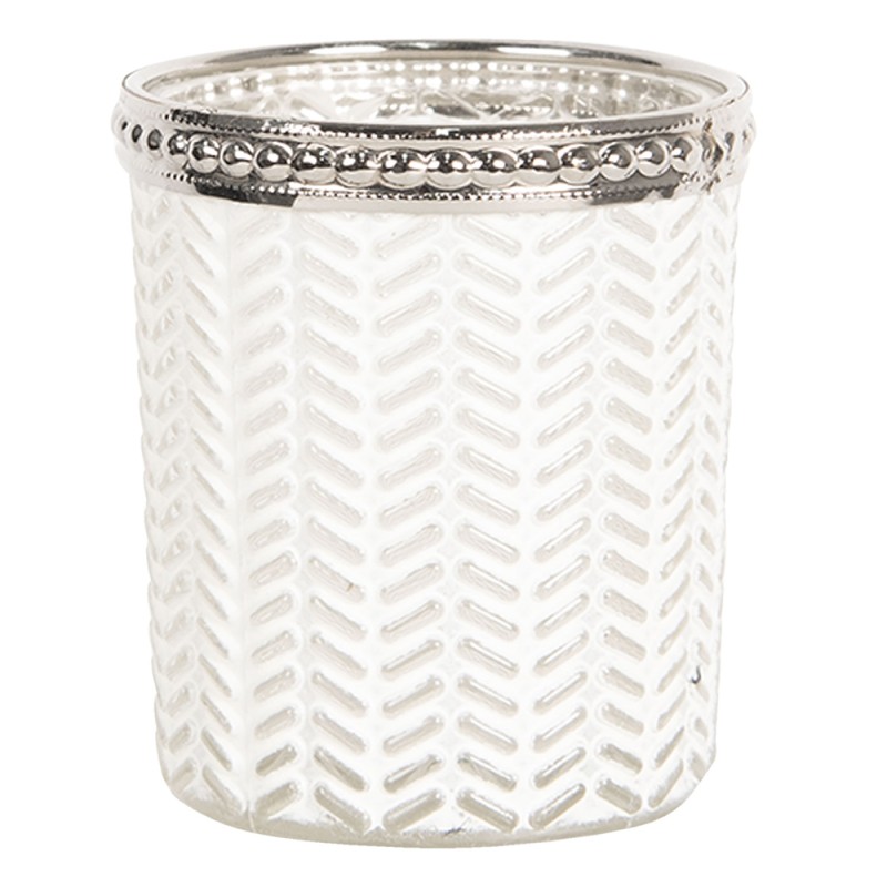 Clayre & Eef Teelichthalter Ø 6x7 cm Weiß Silberfarbig Glas Metall