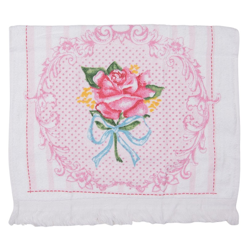 Clayre & Eef Guest Towel 40x66 cm Pink Blue Cotton Rectangle Rose