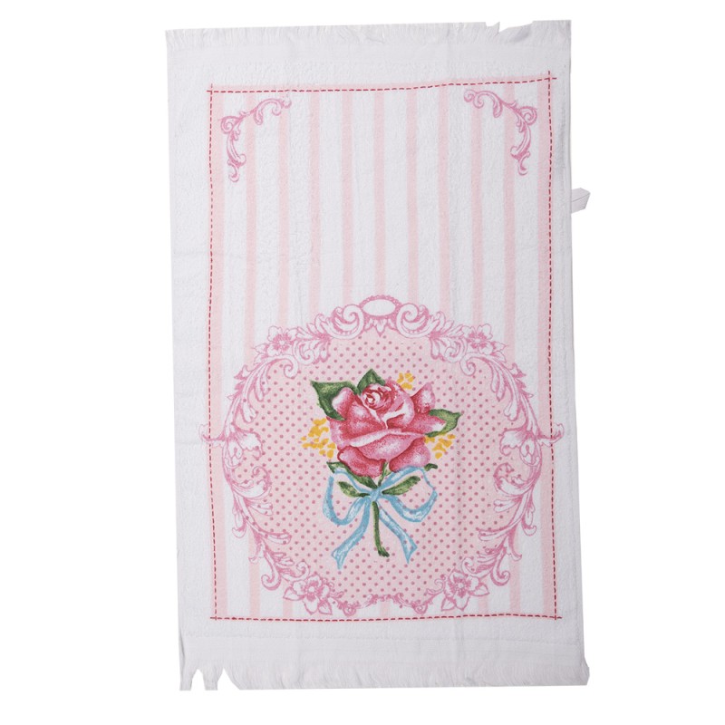 Clayre & Eef Gästehandtuch 40x66 cm Rosa Blau Baumwolle Rechteck Rose