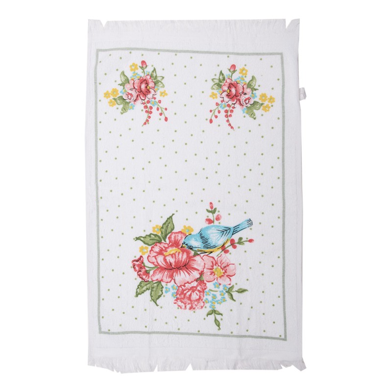 Clayre & Eef Guest Towel 40x66 cm White Pink Cotton Rectangle Flowers