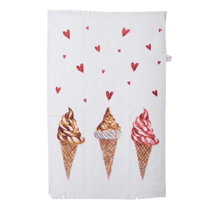 Clayre & Eef Asciugamano per ospiti 40x66 cm Bianco Rosa  Cotone Rettangolo Gelato