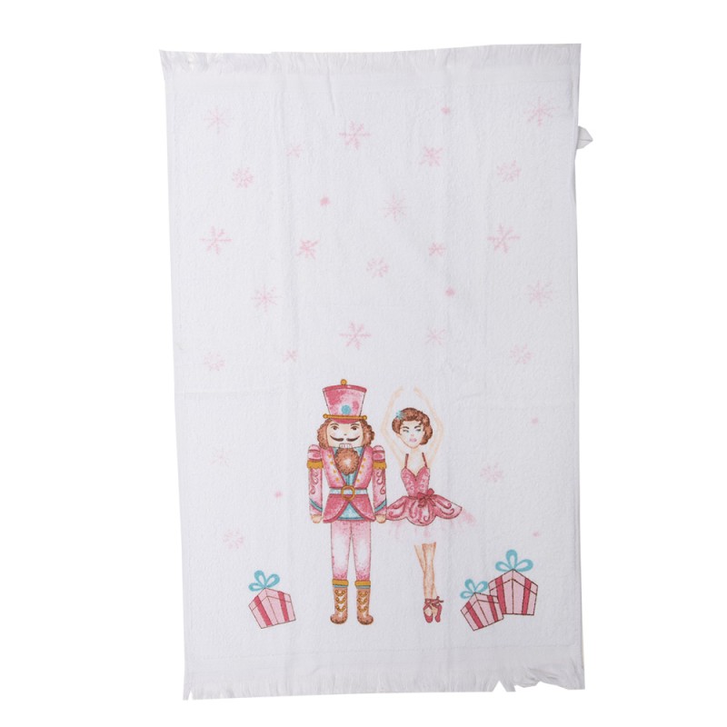 Clayre & Eef Serviette invité 40x66 cm Blanc Rose Coton Rectangle Casse-noisette et danseuse