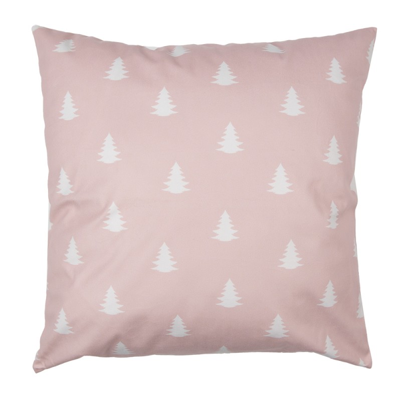 Clayre & Eef Housse de coussin 45x45 cm Rose Blanc Polyester Sapins de Noël