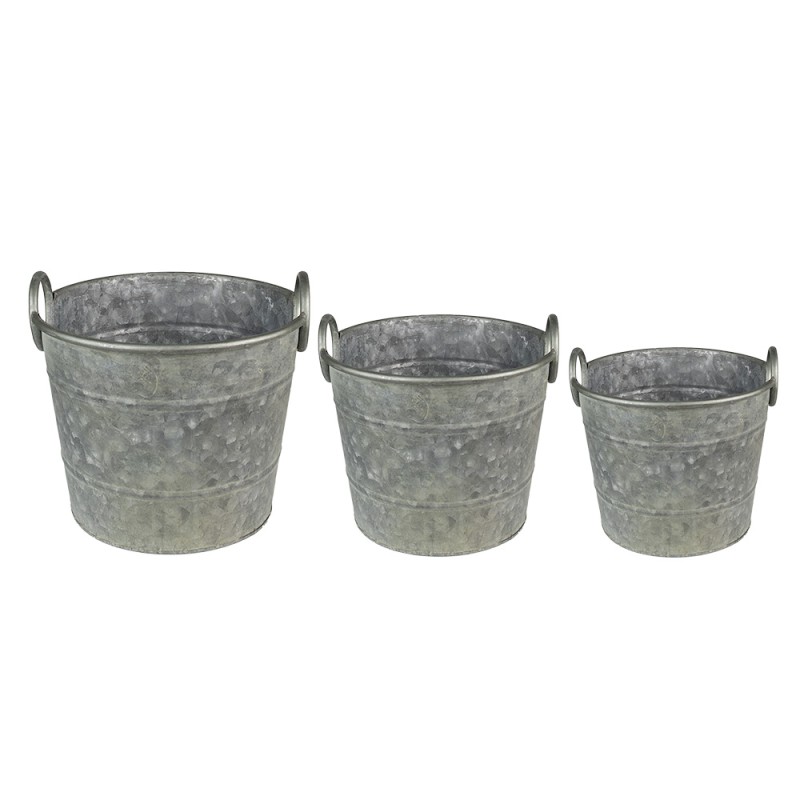 Clayre & Eef Plant Holder Ø 32x25 cm Grey Green Metal Round