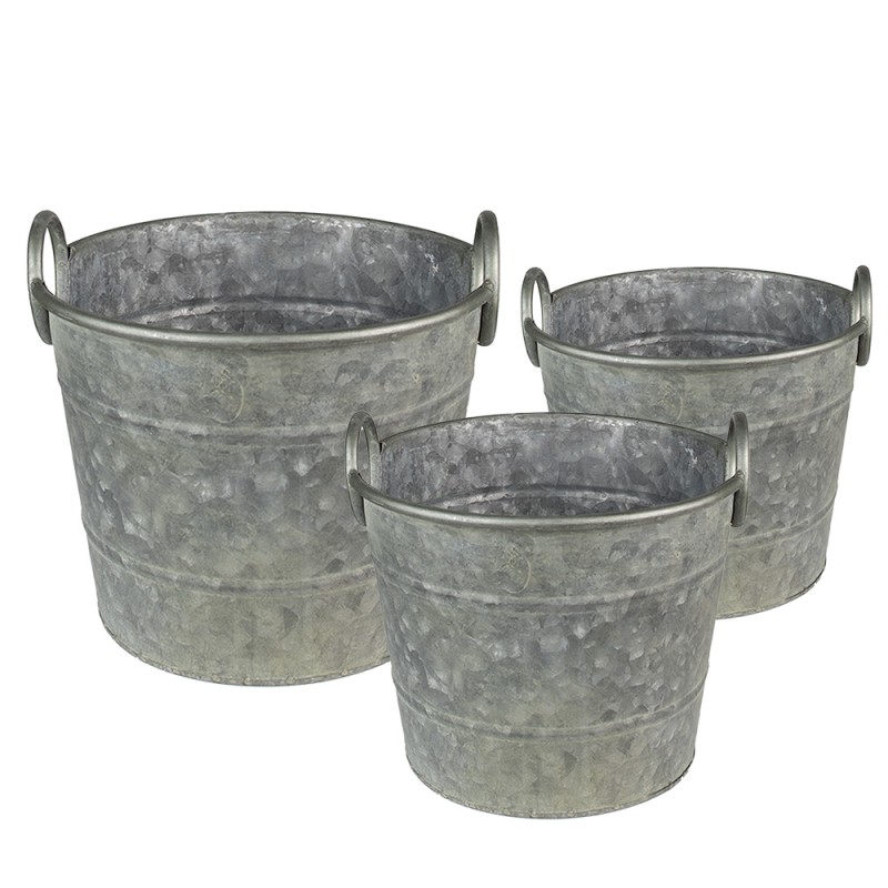 Clayre & Eef Porte-plante Ø 32x25 cm Gris Vert Métal Rond