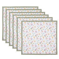 Clayre & Eef Serviettes Coton set de 6 40x40 cm Blanc Vert Carré Fleurs