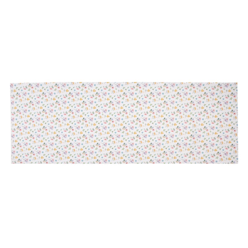 Clayre & Eef Chemin de table 50x140 cm Blanc Coton Fleurs