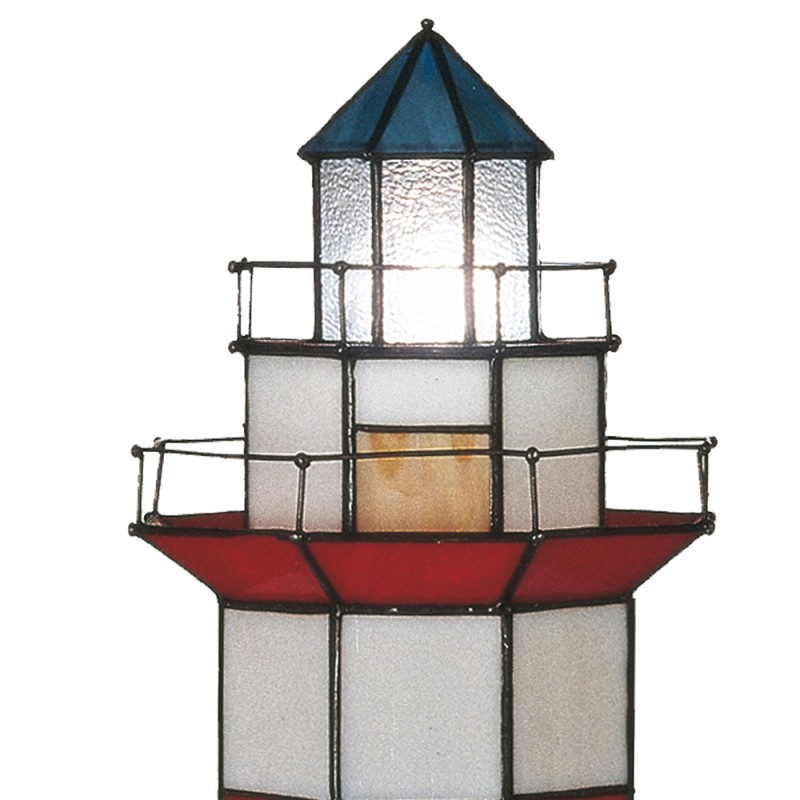 LumiLamp Tiffany Tischlampe Leuchtturm 21x56 cm Rot Weiß Glas Sechsek