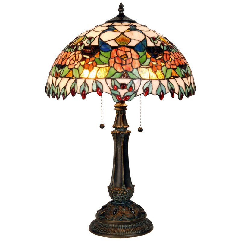 LumiLamp Table Lamp Tiffany Ø 41x67 cm  Red Green Glass Semicircle Rose