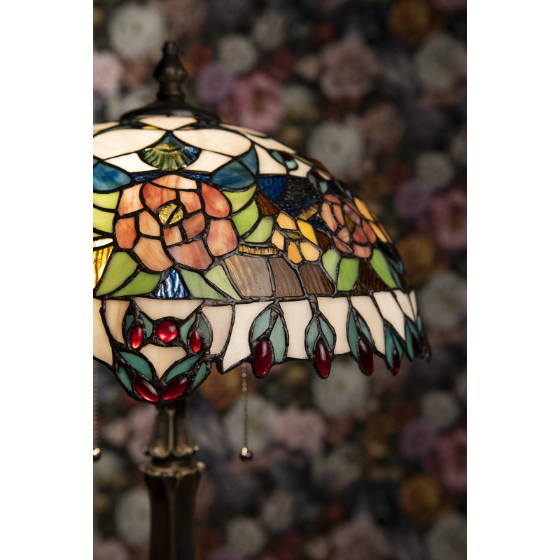 LumiLamp Lampe de table Tiffany Ø 41x67 cm  Rouge Vert Verre Demi-cercle Rose