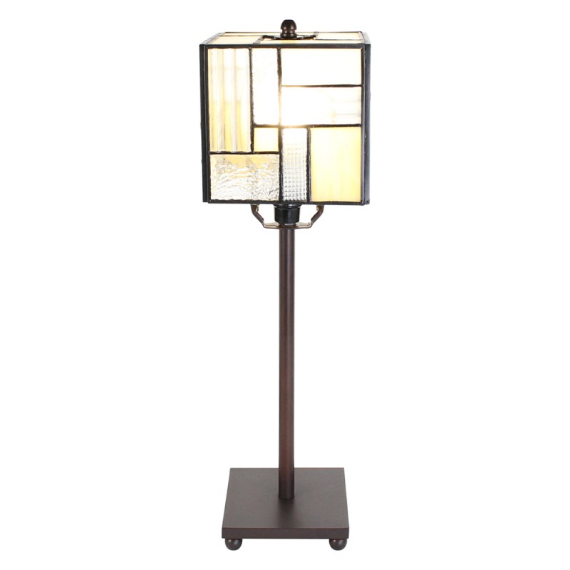 LumiLamp Lampe de table Tiffany 13x13x28 cm  Blanc Beige Verre Métal Carré