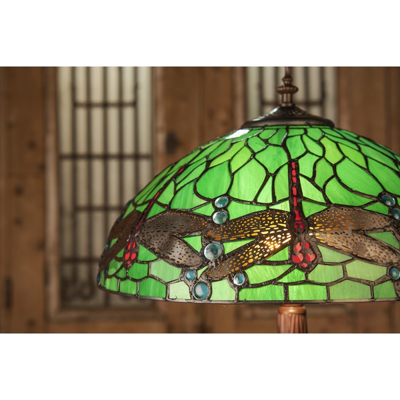 LumiLamp Lampe de table Tiffany Ø 41x59 cm  Vert Jaune Métal Verre Libellule