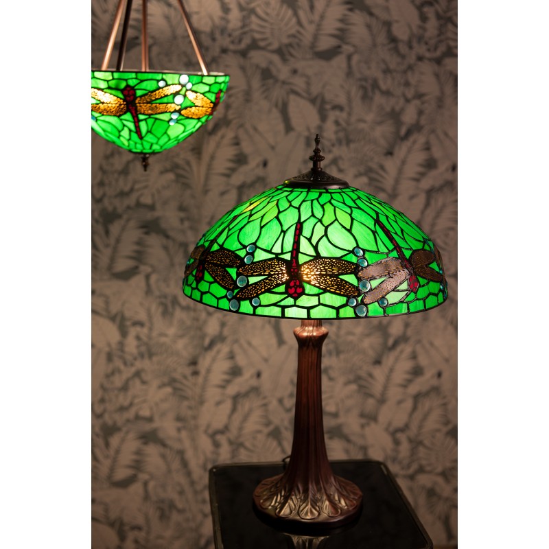 LumiLamp Tiffany Tischlampe Ø 41x59 cm  Grün Gelb Metall Glas Libelle