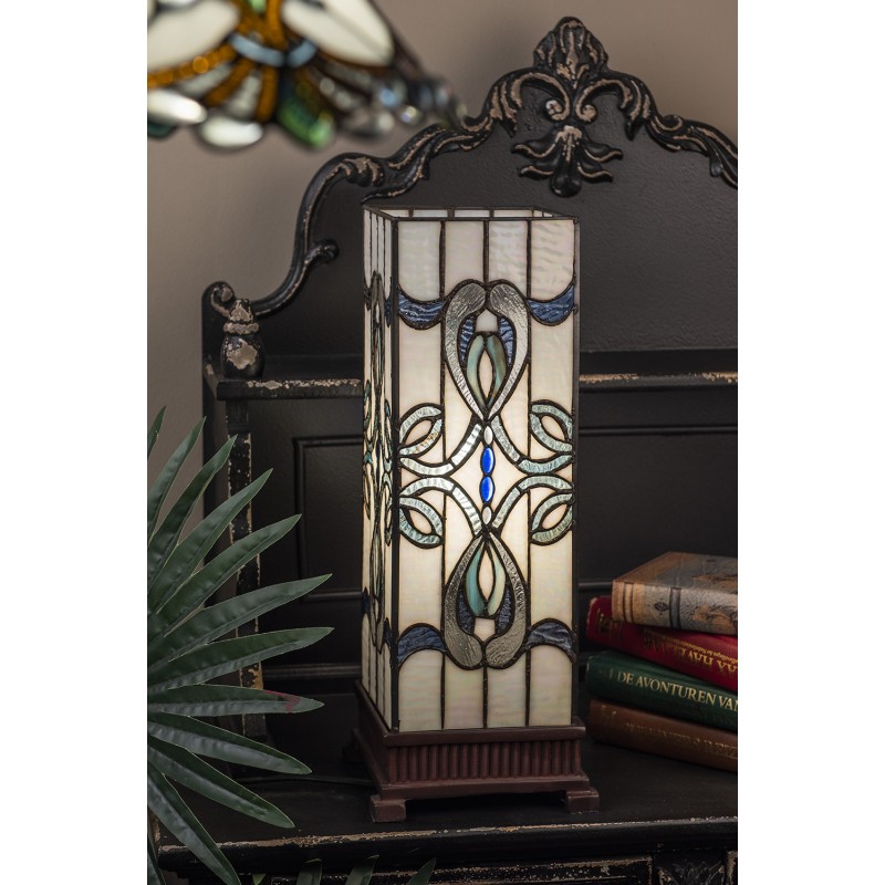 LumiLamp Lampe de table Tiffany 18x18x45 cm  Blanc Bleu Verre Rectangle