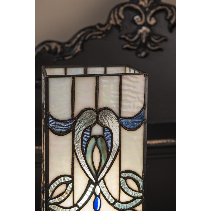 LumiLamp Tiffany Tafellamp  18x18x45 cm  Wit Blauw Glas Rechthoek